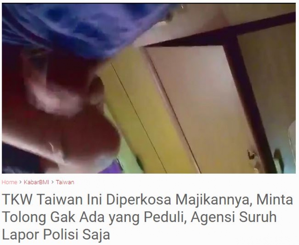 台中市一名印尼籍女看護遭男雇主性侵，她用手機拍攝雇主猥褻與性侵害她的過程，影片則遭到印尼媒體《SUARABMI.COM》揭露；女看護於9日報案，警方目前偵辦中。（翻攝自SUARABMI）