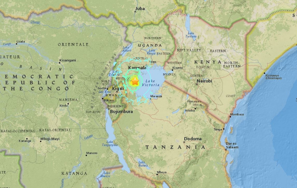 坦尚尼亞卡蓋拉區10日發生規模5.7地震（美國地質調查局（USGS）網站截圖）