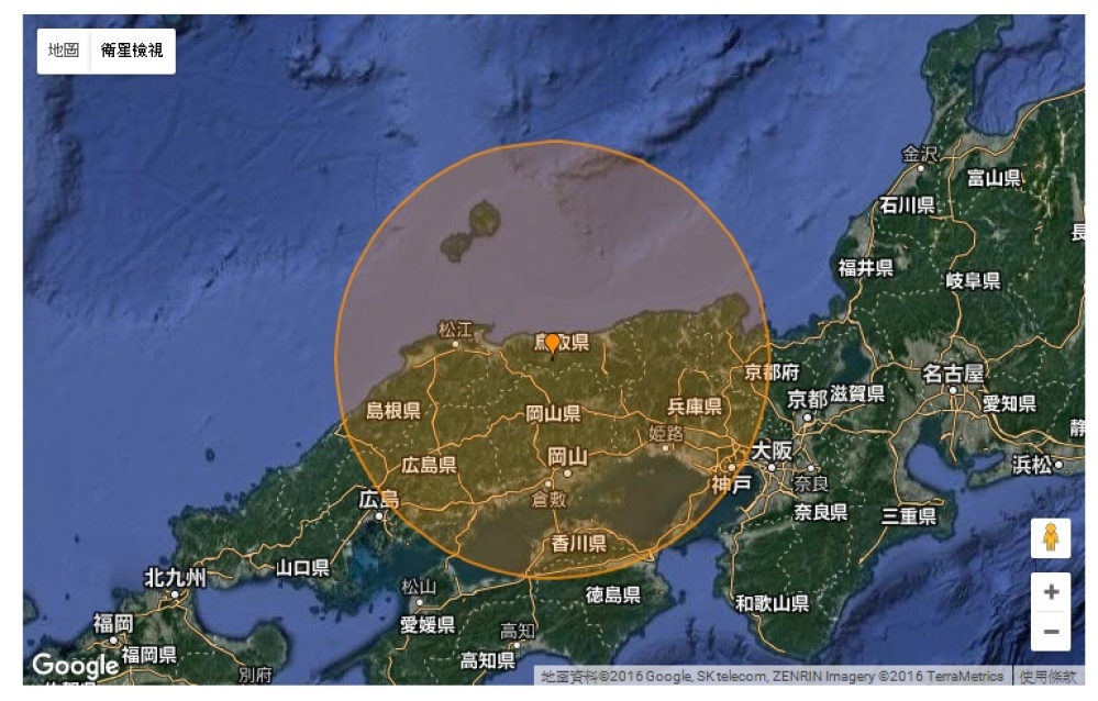 日本鳥取縣21日下午發生芮氏規模6.2的地震，暫無傷亡傳出。（取自日本氣象廳）
