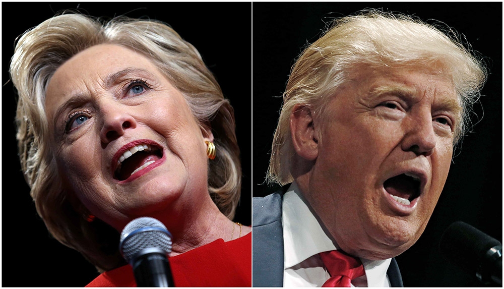 美國總統候選人希拉蕊（左）和川普（右）在各自的造勢活動上發表演說。（湯森路透）