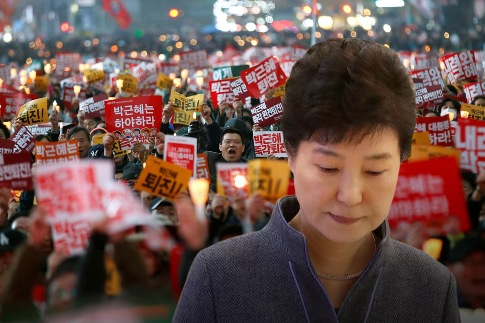 9日，南韓國會進行彈劾表決，以234張的支持票數通過彈劾案。（照片：湯森路透，製圖：潘世惟、林美欣）