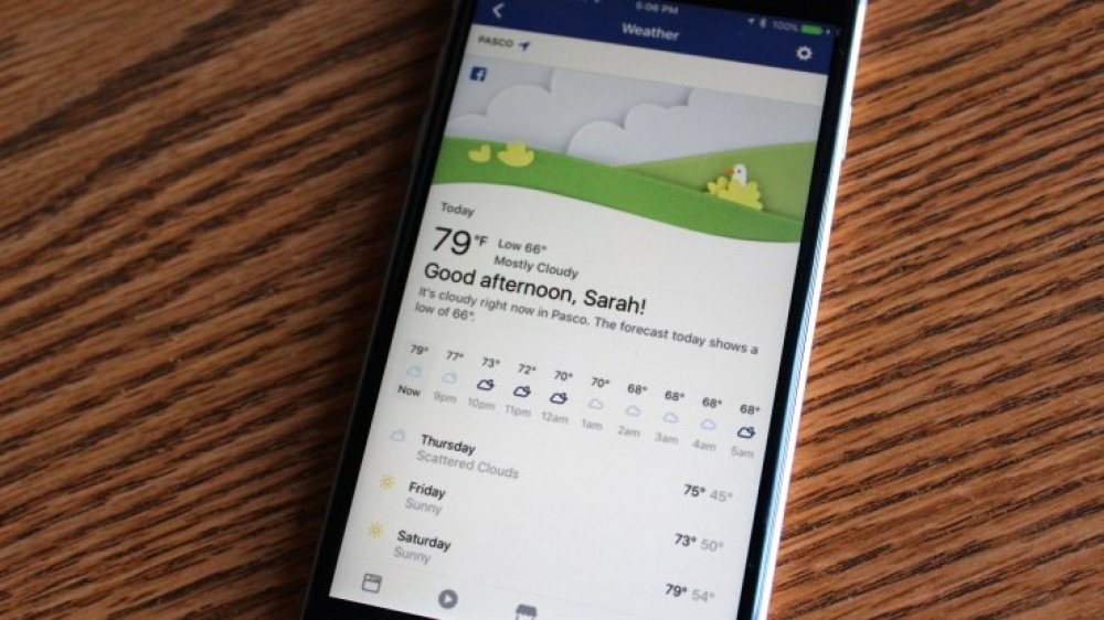 Facebook即將推出天氣預告功能。（圖片來源：techcrunch）