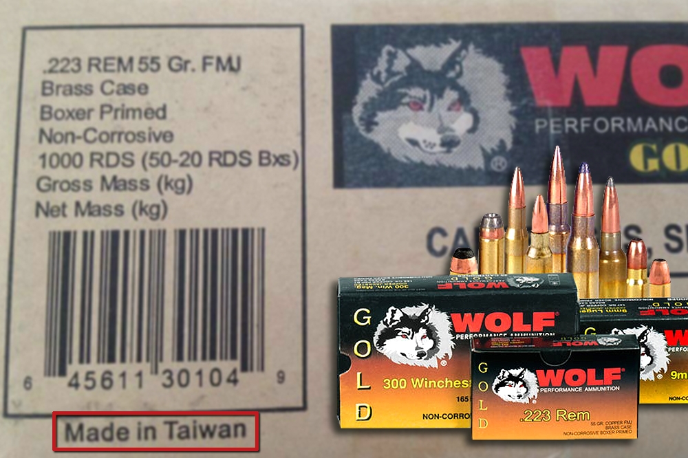 軍備局高雄205兵工廠與美國民用槍彈進口商簽5年合約，生產商用型5.56公厘步槍子彈，包裝上還印有「Made in Taiwan」，但這種純商業行為的軍品外銷，資訊卻未透明化，引人詬病。（合成畫面／圖片來源：Mikael Wangovitch提供、翻攝自Wolf Ammo網站）