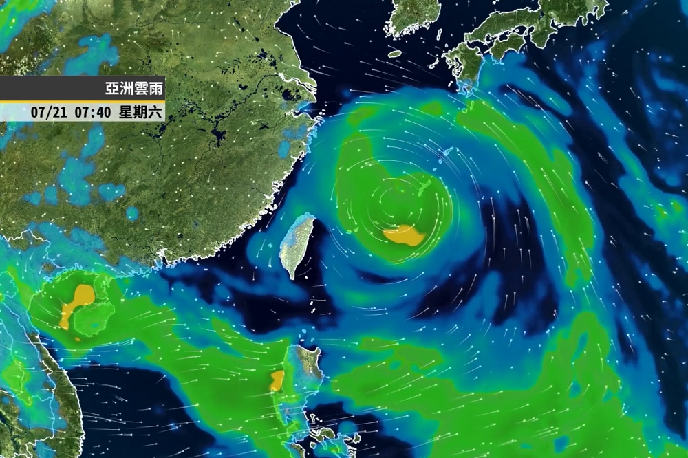 天氣風險公司發佈亞洲雷雨走勢圖，預估安比形成後，21日將會最接近台灣。（圖片取自彭啟明臉書）