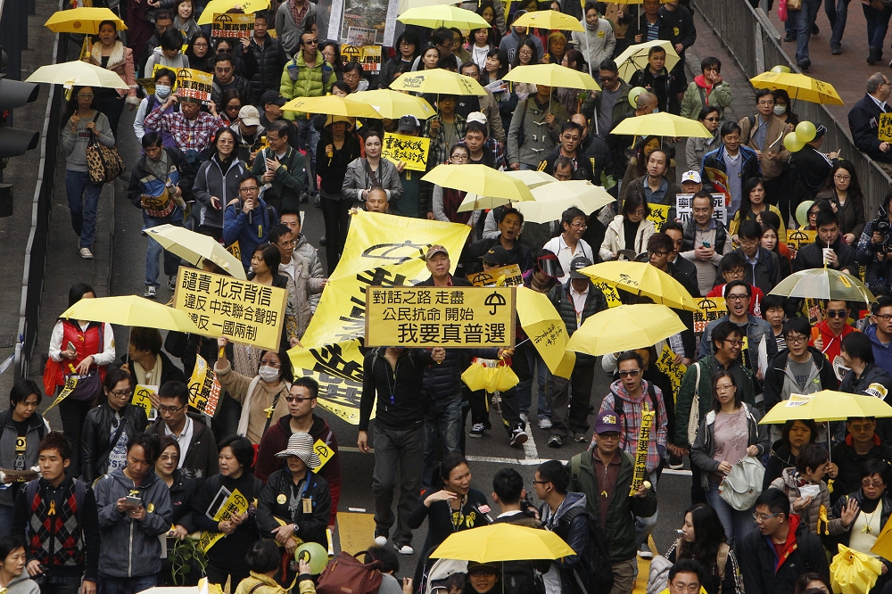 香港2014年的雨傘革命，本來就是一次迷你集會的副作用。（湯森路透）