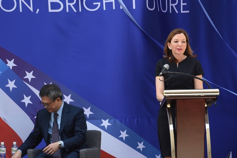 美國在台協會12日正式舉行在台北新館的落成典禮，主管教育文化的助理國務卿馬利．羅伊斯（Marie Royce），代表美國政府出席AIT新館落成典禮。（攝影：葉信菉）