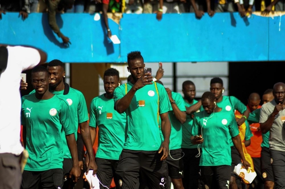 塞內加爾世界盃代表隊26日於國家體育場練球。（照片：湯森路透，後製：潘世惟）