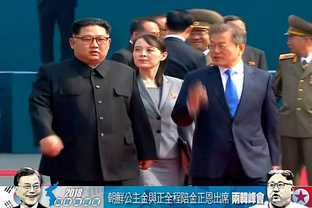 金正恩胞妹金與正27日到南韓出席兩韓領導人會議。（照片：美聯社，後製：潘世惟）