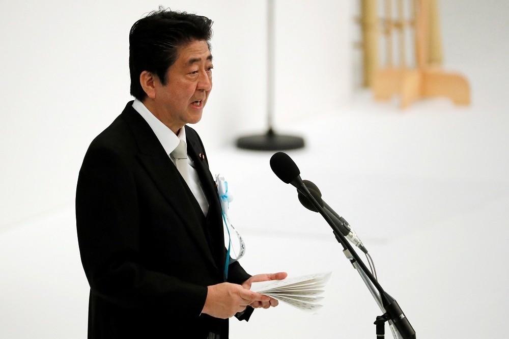 日本首相兼自民黨總裁安倍晉三資料照。（湯森路透）