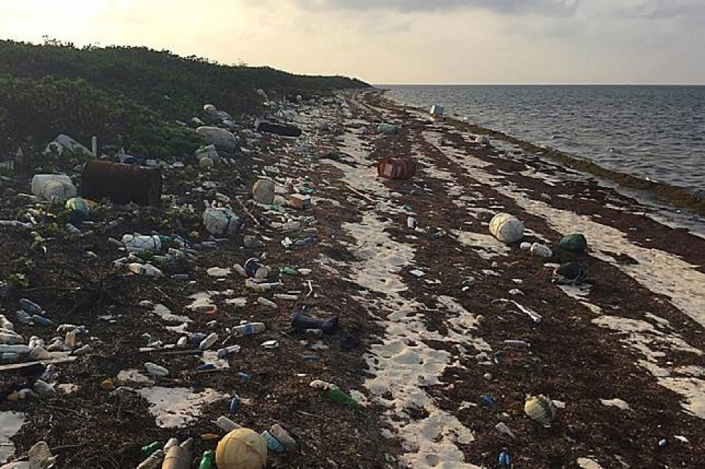 東沙環礁公園被垃圾覆蓋住軟白沙灘，讓網友重新重視海洋垃圾議題。（圖片取自東沙環礁國家公園臉書）