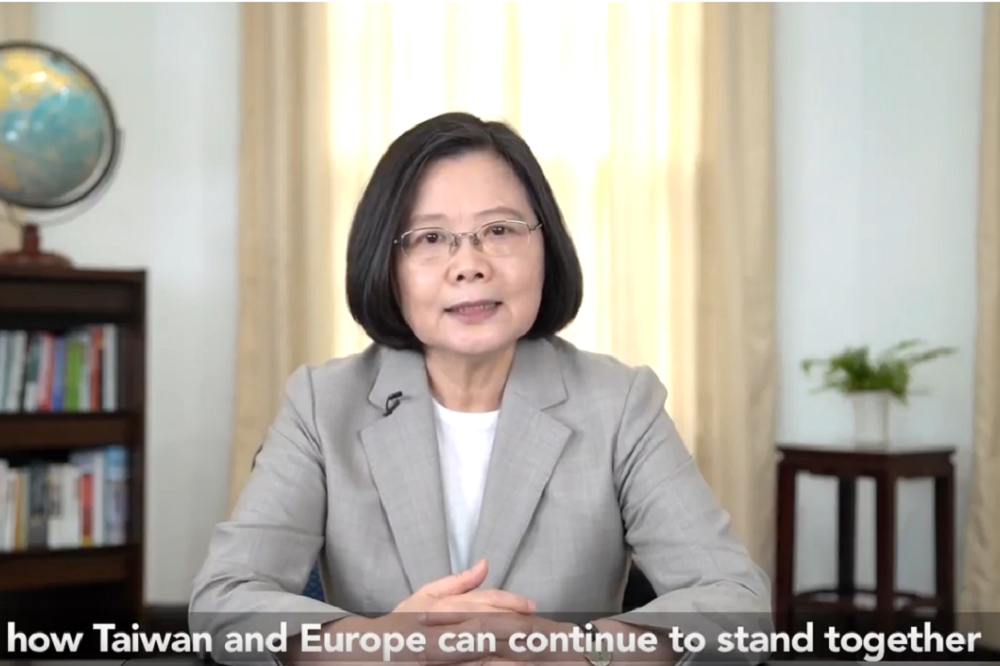 歐洲台灣協會年會3日召開與中國政治打壓有關的座談會，會中播放蔡英文總統談話影片。（擷取自蔡英文致詞影片）