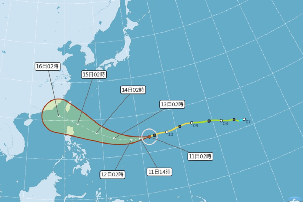 第22號中度颱風「山竹」，目前持續增強，11日上午已轉為強颱。（圖片取自氣象局）