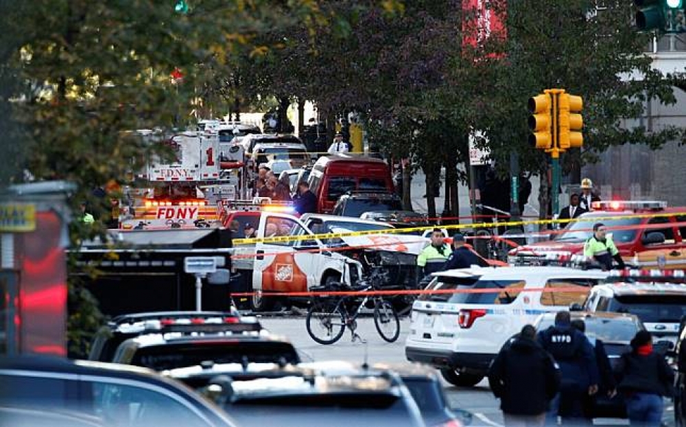 紐約市曼哈頓恐怖攻擊事件現場目前已經被紐約警方封鎖。（湯森路透）