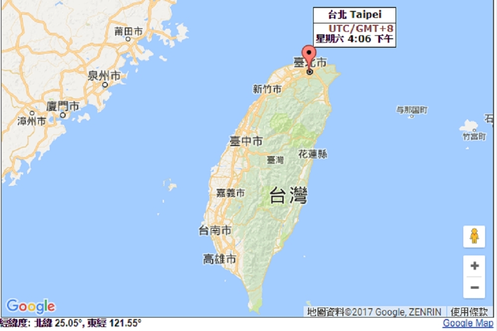 有網友提議將台灣時區調快1小時跟日本一樣，據史料佐證，在皇民化期間，台灣時間曾與日本相同。（圖片取自Google Map）