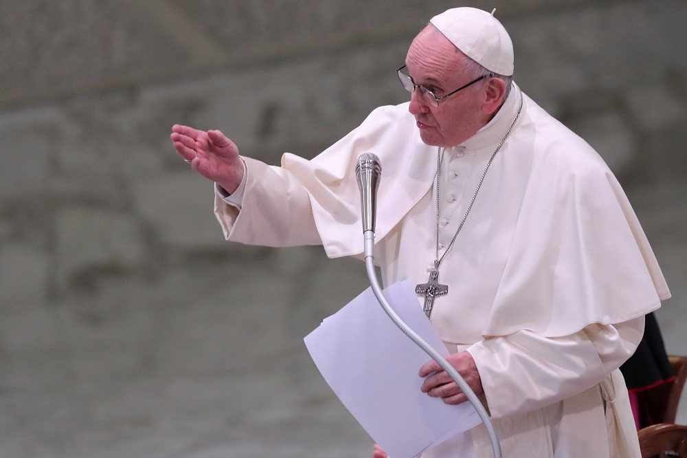 天主教教宗方濟各（Pope Francis）21日在梵諦岡發表聖誕文告。（湯森路透）