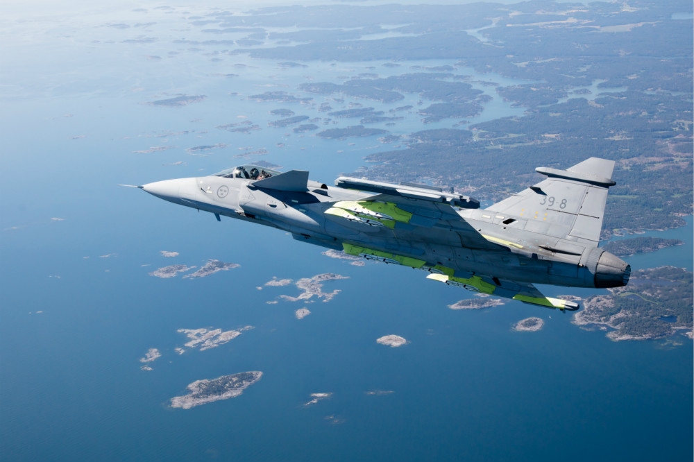 瑞典紳寶最新型的獅鷲E型戰機。（圖片取自紳寶官網〕