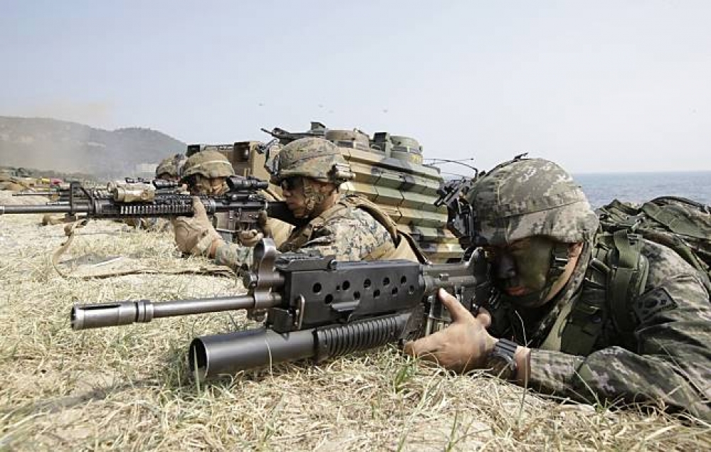 南韓與美國軍聯合事演，引發北韓抨擊。（美聯社）
