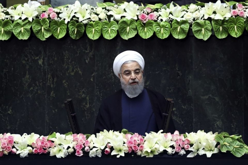 伊朗總統羅哈尼（Hassan Rouhani）5日宣誓就職。（美聯社）