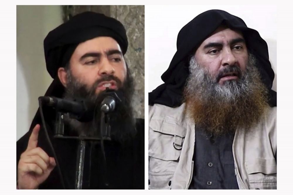 伊斯蘭國領袖巴格達迪30日再度公開現身，左圖為2014首度現身時面容。（AP）