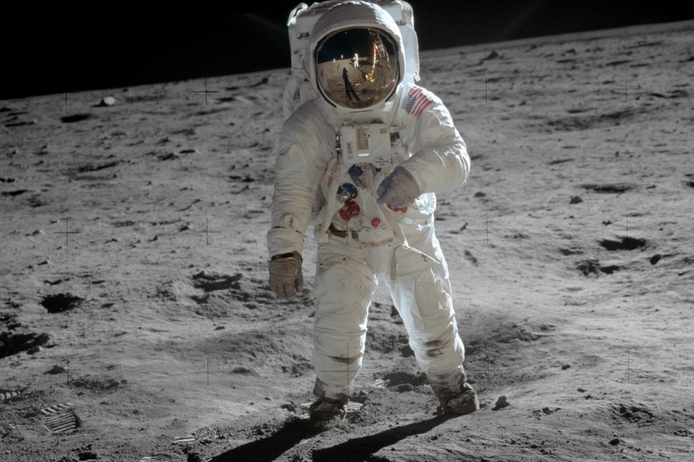 太空人艾德林在1969年阿波羅11號登月任務成功「踏上月球表面」。（圖片取自NASA）