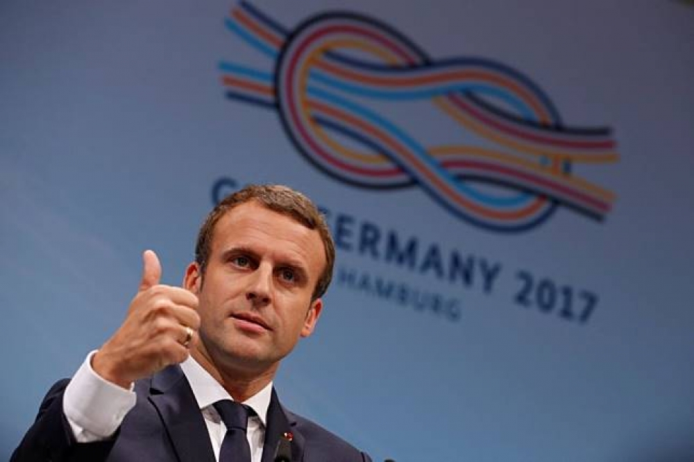 馬卡洪8日在德國漢堡的G20年會上發言。（湯森路透）