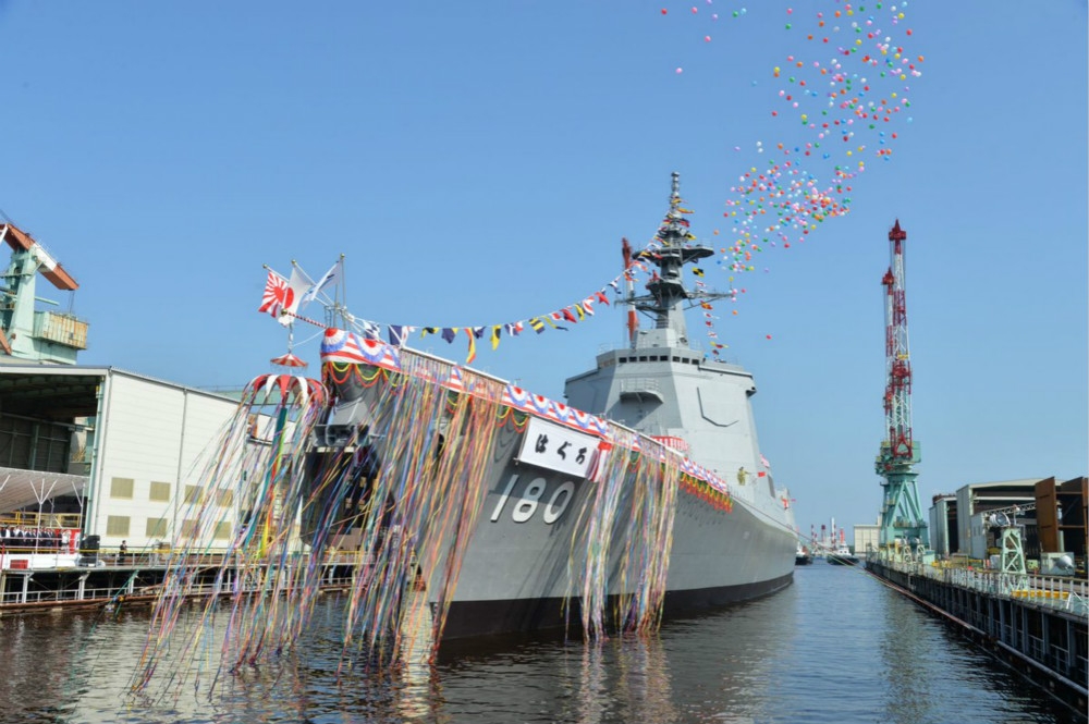 日本摩耶級護衛艦2號艦「羽黑」17日在橫濱下水。（圖片取自海上自衛隊）