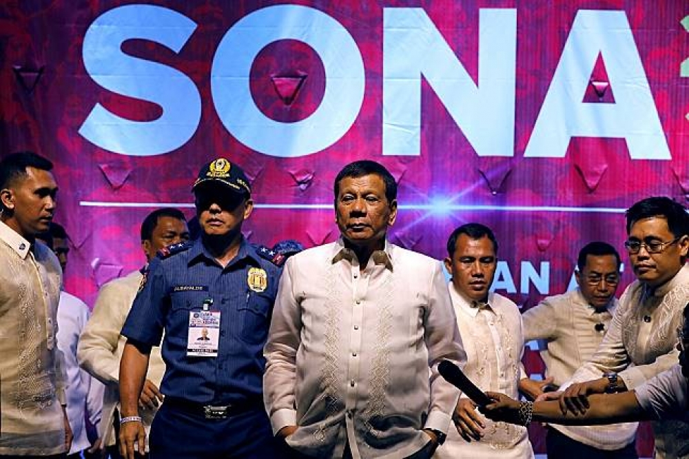 菲律賓總統杜特蒂24日發表年度國情咨文。（湯森路透）