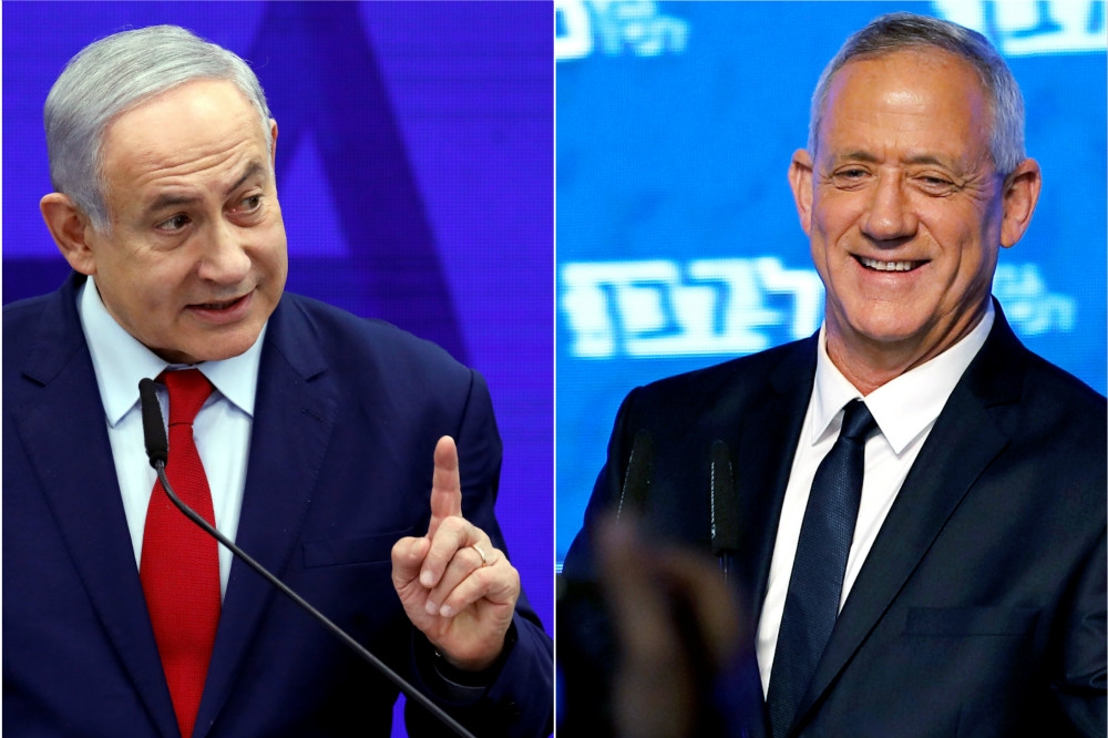 以色列現任總理納坦雅胡（左）與前參謀總長甘茨（右）有可能聯手嗎？。（湯森路透）