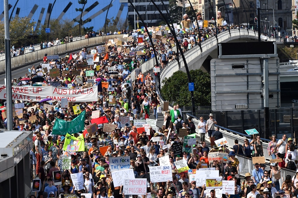 澳洲的布里斯班（Brisbane）響應氣候示威。（湯森路透）