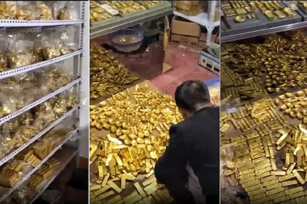 中國海南省高官張琦家中起出大批黃金。（取自影片）