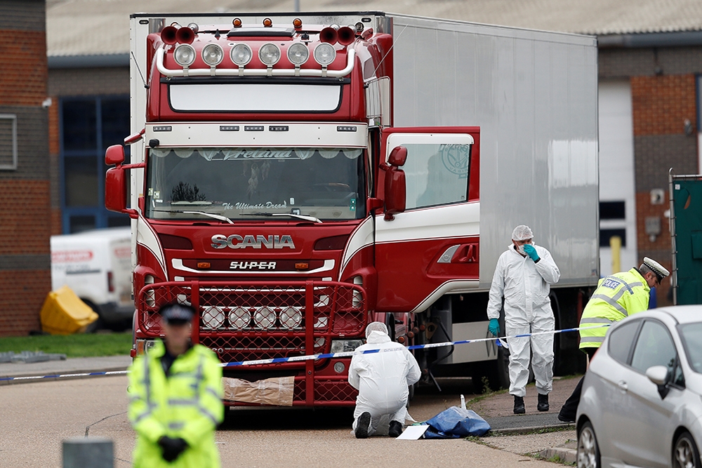 英國39名偷渡客凍死在冷凍貨櫃案，相信死者含越南及中國人。（湯森路透）