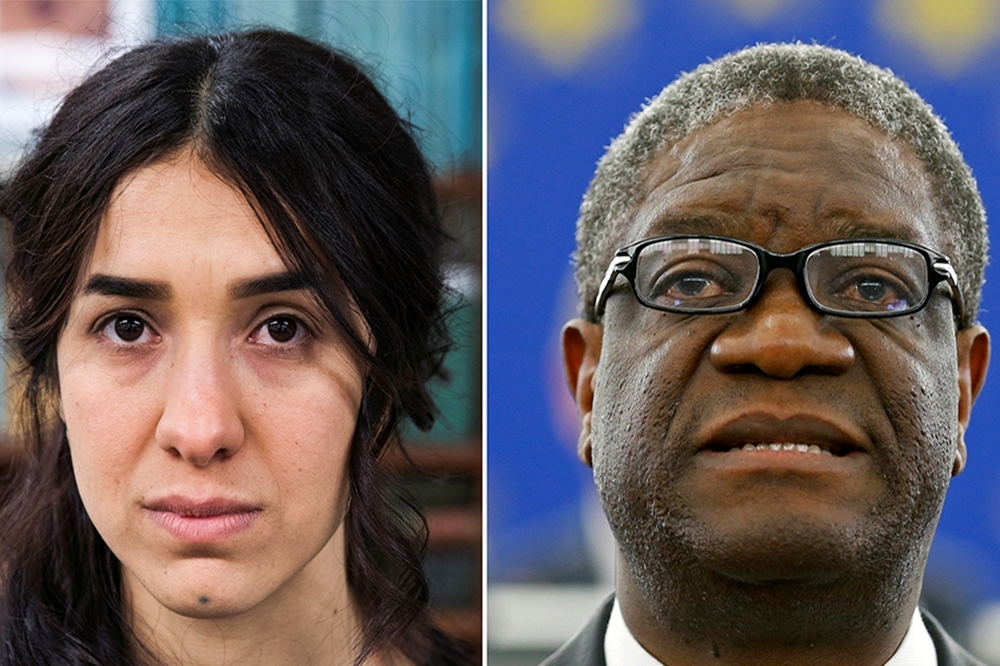 伊拉克亞茲迪族女權倡議者穆拉德（左），和剛果婦產科醫生穆克威吉（Denis Mukwege）共同創辦基金會，協助性侵受害者恢復生活能力。（湯森路透）