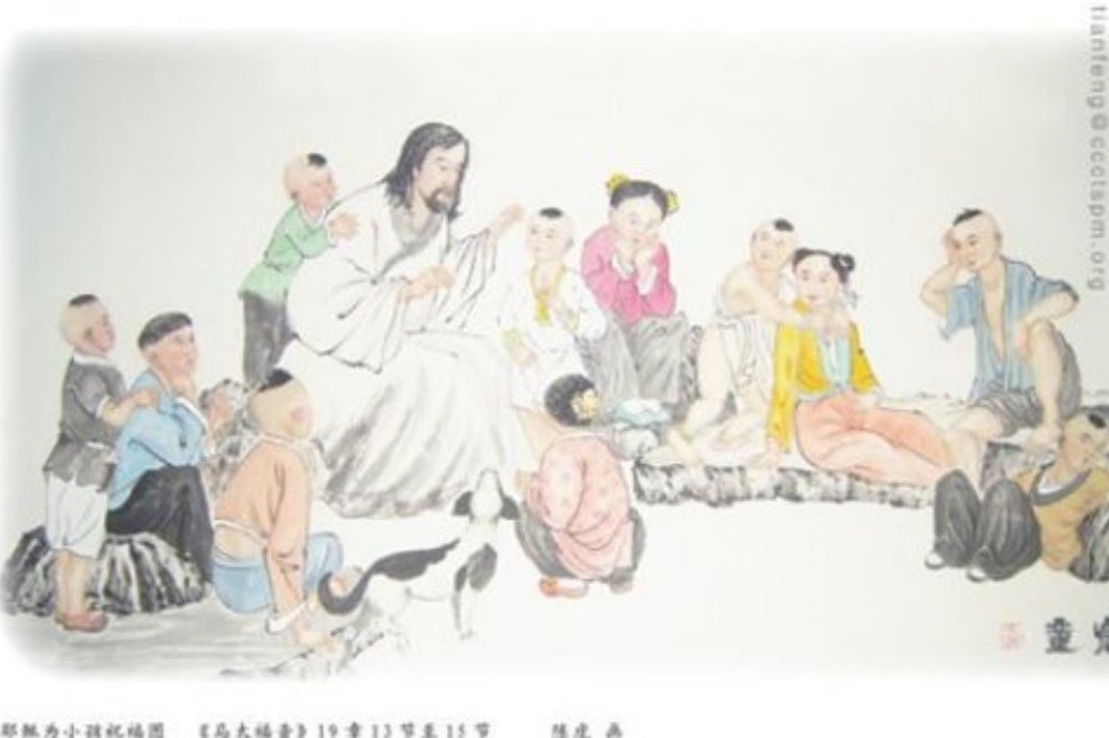 中國官方基督教刊物《天風》將耶穌中國化，變臉漢人穿漢服傳道。（取自官網）