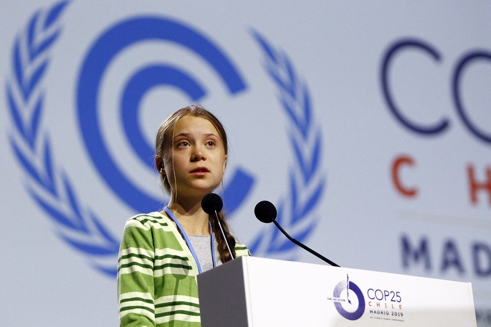 16歲瑞典環保少女童貝里（Greta Thunberg）11日出席位於西班牙的聯合國氣候會議。（湯森路透）