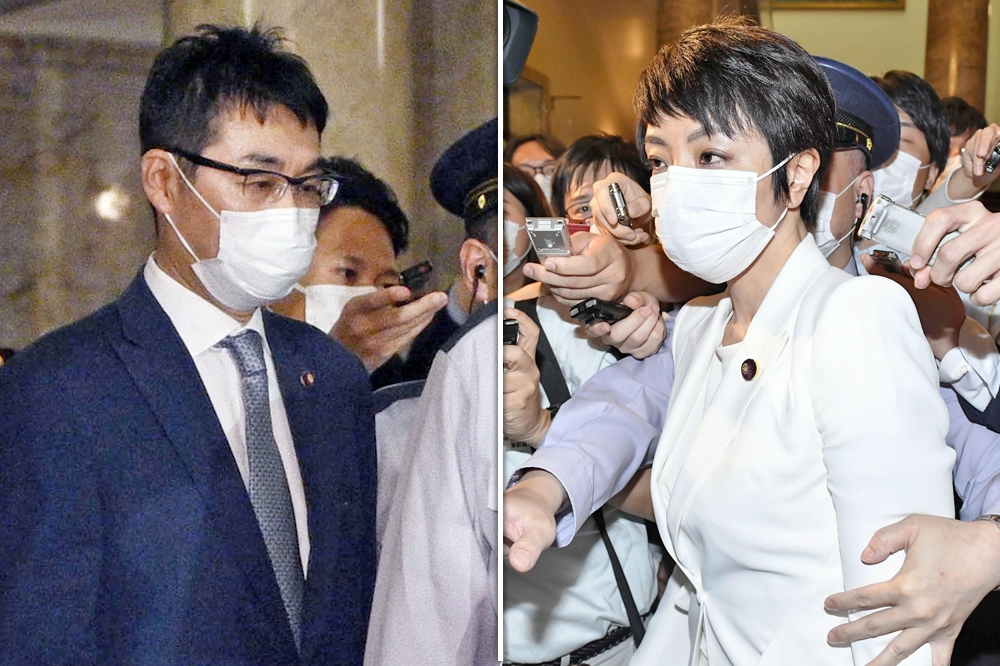 日本前法務大臣河井克行（左）與參議員妻子河井案里（右）遭起訴。（湯森路透）