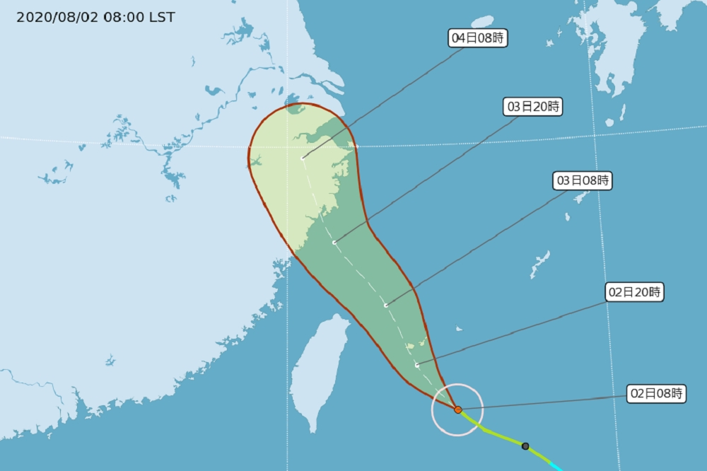 第四號輕颱「哈格比」於1日晚上生成，中央氣象局2日上午5點發布海上颱風警報。（氣象局提供）
