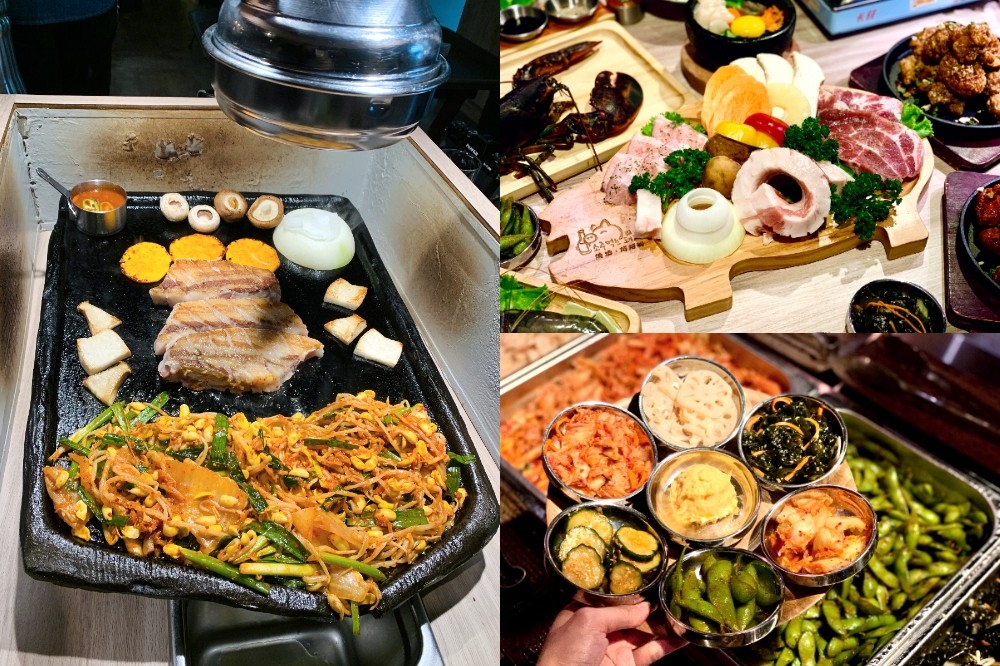 韓式烤肉新餐廳「燒酒烤烤豬」主打無醃漬肉品、小菜自助續加的特色。（張芳瑜攝）