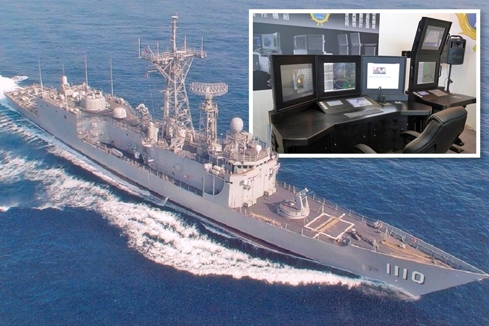 由中科院研製的海軍新一代艦載戰鬥系統的「迅聯專案」，月前完成初期作戰測評而結案。（合成畫面／翻攝自國防部發言人臉書、朱明攝）