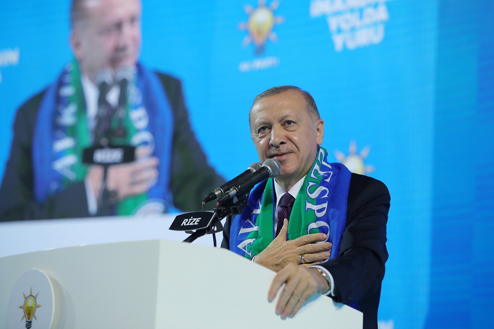 土耳其總統埃爾多安在執政黨大會演說。（湯森路透）