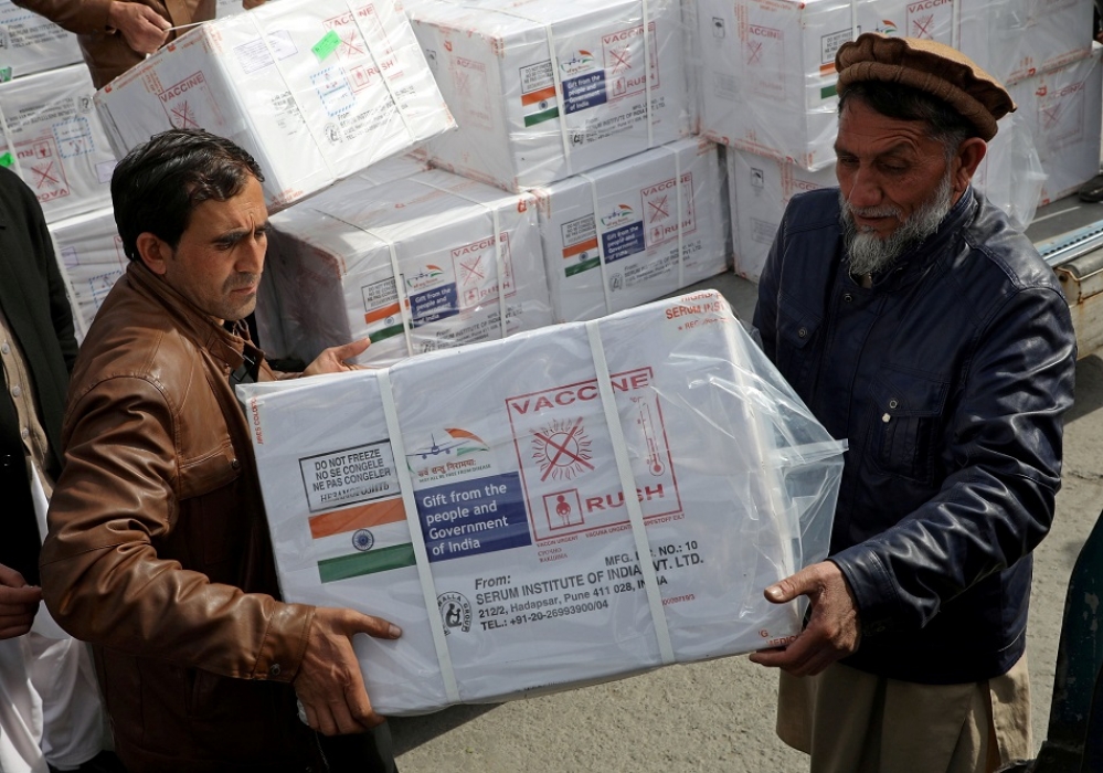 阿富汗接收印度贈予的新冠疫苗。（湯森路透）