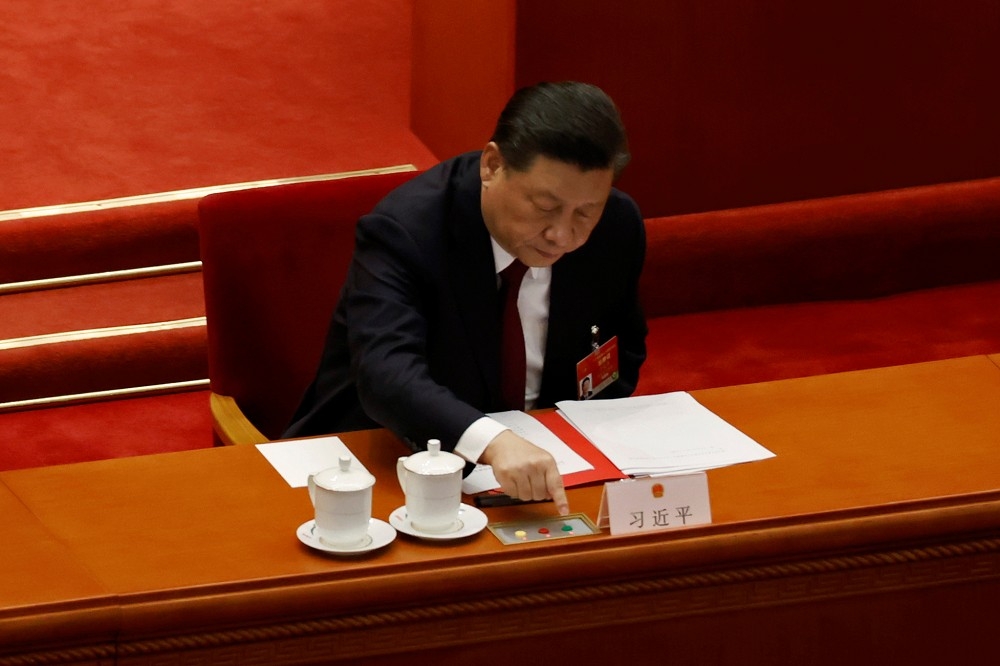 中國國家主席習近平在兩會期間出席。（湯森路透）