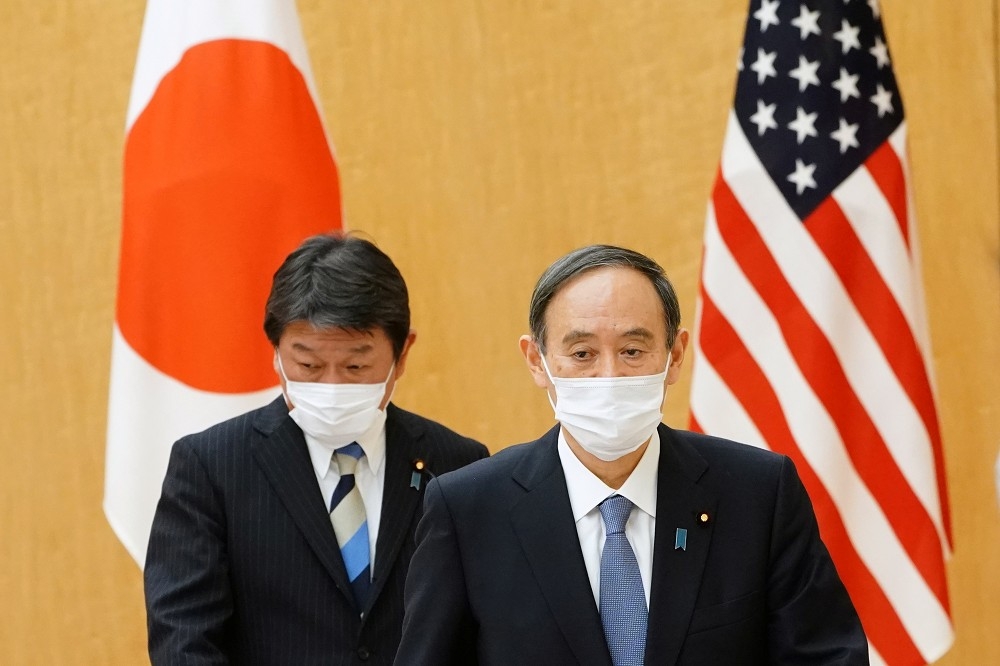 日本首相菅義偉即將在訪美期間與拜登討論台海問題。（湯森路透）