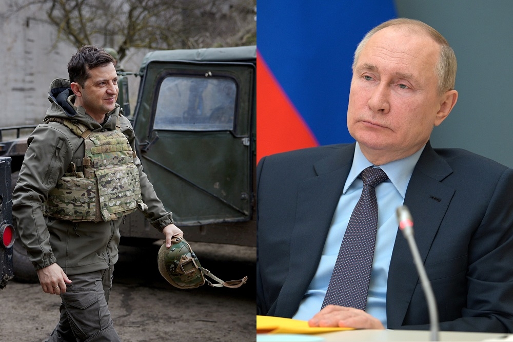 烏克蘭總統澤蘭斯基（左）與俄羅斯總統普京（右）。（湯森路透）