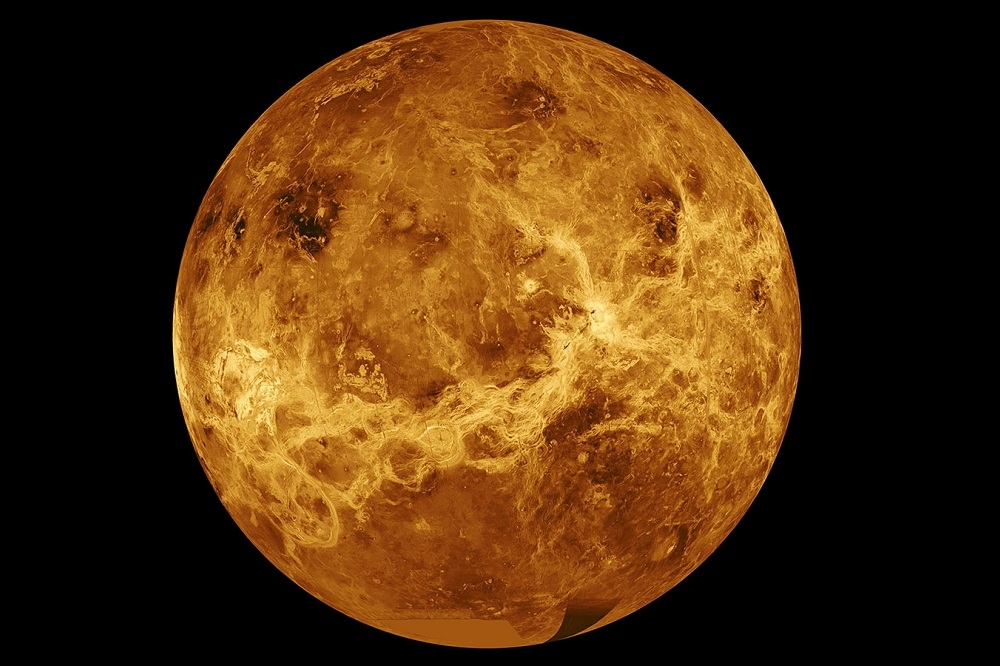 NASA麥哲倫號金星探測器（Magellan spacecraft）與先驅者金星軌道器（Pioneer Venus Orbiter）觀測合成畫面。（湯森路透）