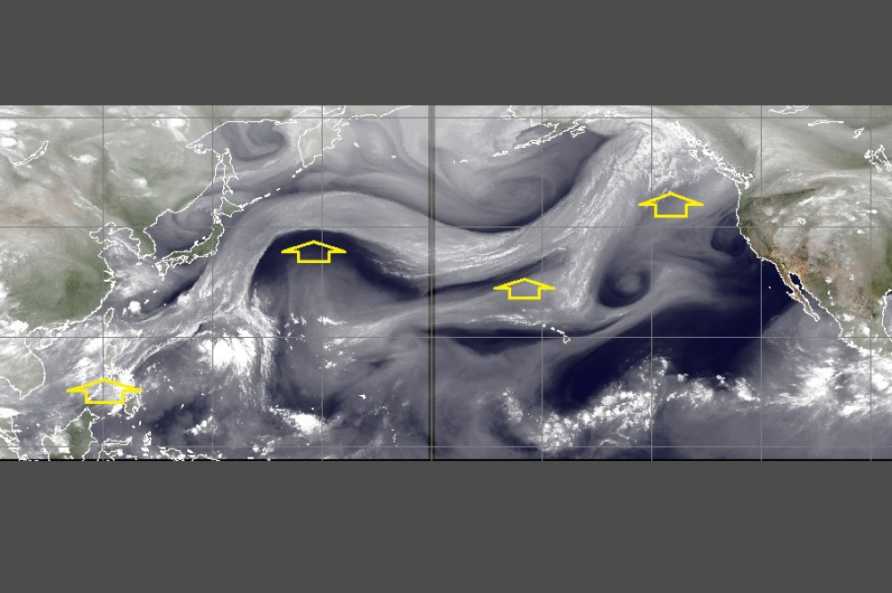 氣象局長鄭明典在臉書PO出一張衛星水氣頻道圖，圖中可見一清楚的水氣帶。（取自鄭明典臉書）