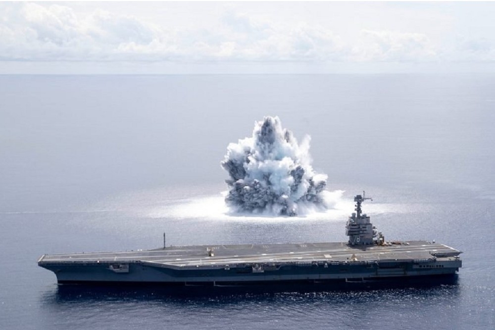 全艦衝擊測試能夠強化美國軍艦的抗炸能力，但通常只要在同級艦艇中挑一艘執行此測試即可。（圖片取自USS Gerald R. Ford – CVN 78臉書專頁）