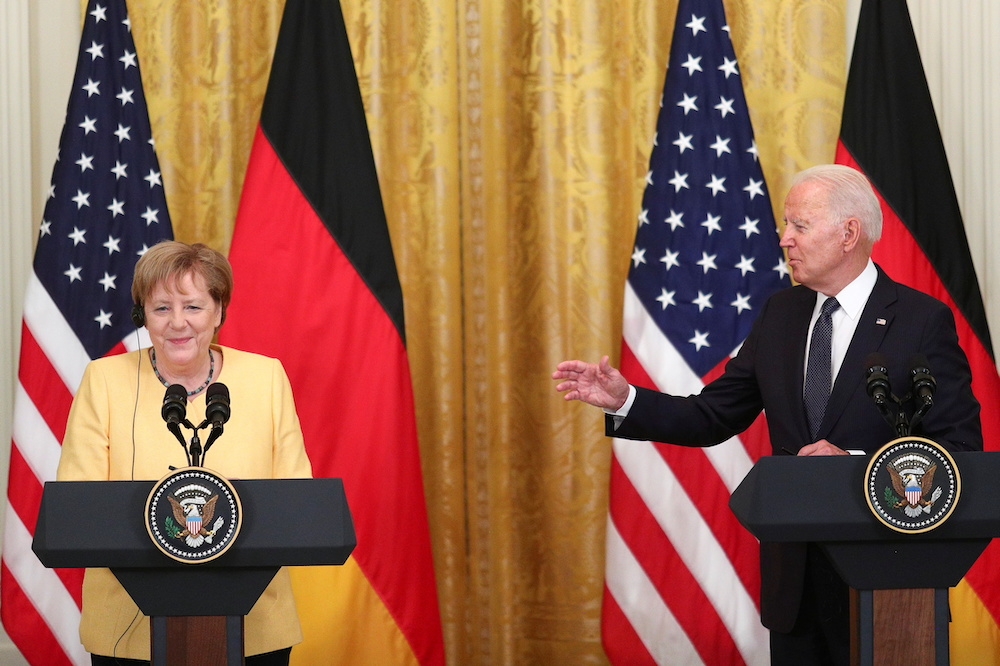 德國總理梅克爾卸任前最後一次訪美。（湯森路透）