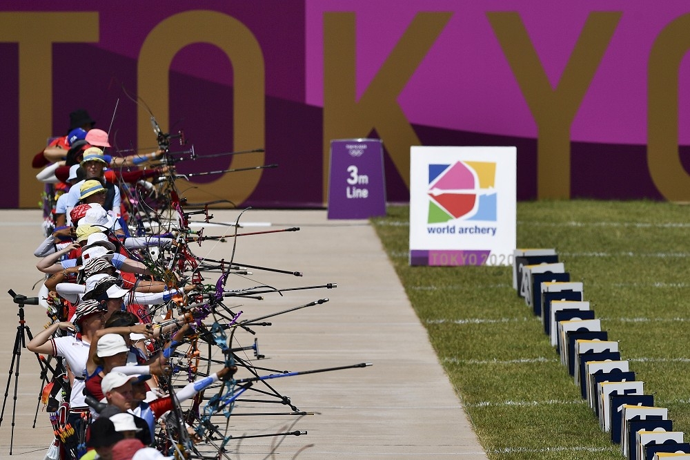 東京奧運射箭排名賽23日上午登場，中華隊女團首戰暫排第7，團體賽首輪將迎戰德國隊。（湯森路透）