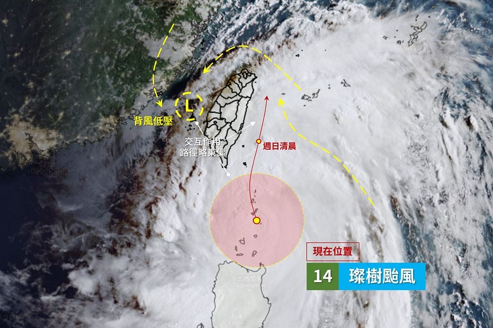 彭啟明表示颱風可能略微向東偏移，台灣東部、西部降雨情況大不同。（取自臉書「天氣風險 WeatherRisk」）