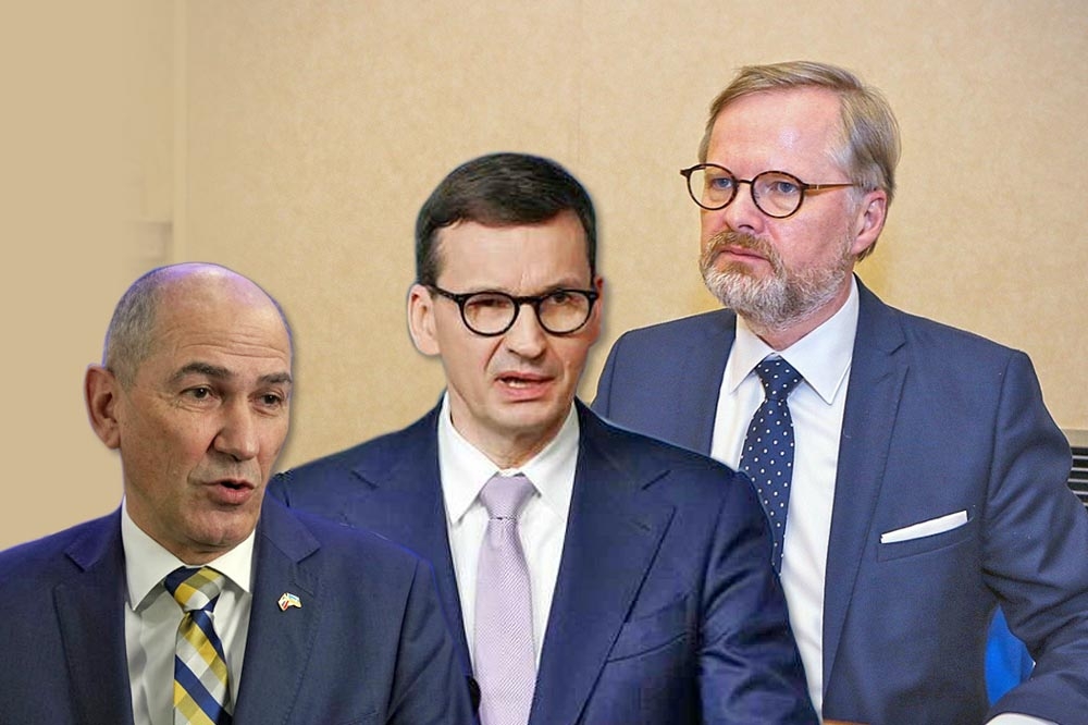 捷克總理楊薩、波蘭總理莫拉維茨奇、斯洛維尼亞總理菲亞拉。（上報製圖）